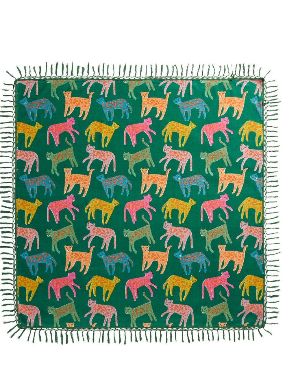 World Market Leo Square Green Cats Multicolor Cotton Festival Floor Blanket